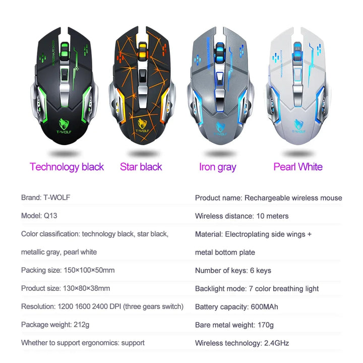 T-Wolf Q13 Rechargeable Bluetooth Mouse